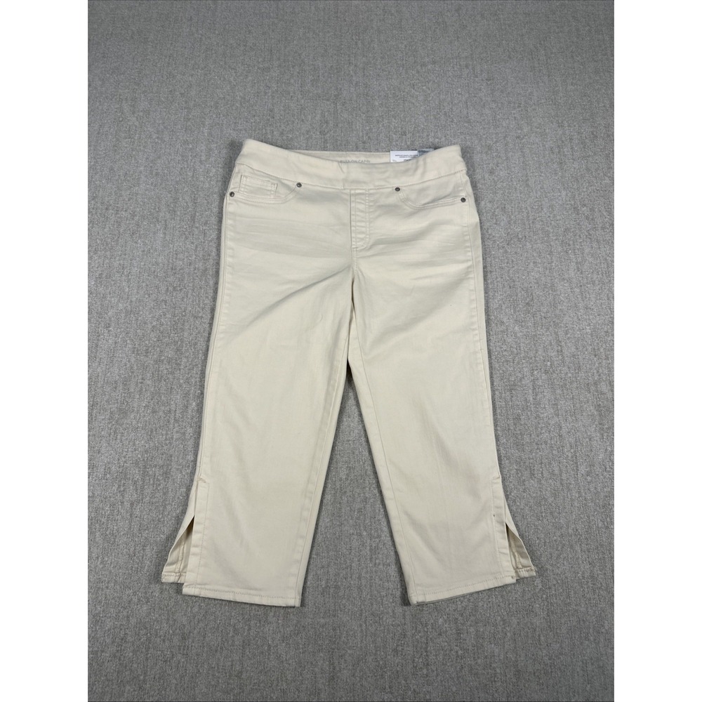 Chico's Capri Women 0 US 4 Ivory Pull On Stretch Side Slit Denim Pants